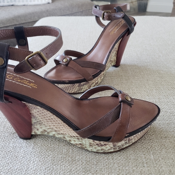 UGG Collection Ghita Leather Cafe Python Wedge Platform Sandals 9 1/2, Rosewood. - Picture 3 of 7